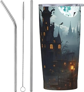 20oz Stainless Steel Tumbler Insulation Travel Tumbler Bottle Leakproof Insulated Mug Gloomy Castle And Witch Vacuum Coffee Cup With Lid And Straw Keeps Drinks Cold & Hot