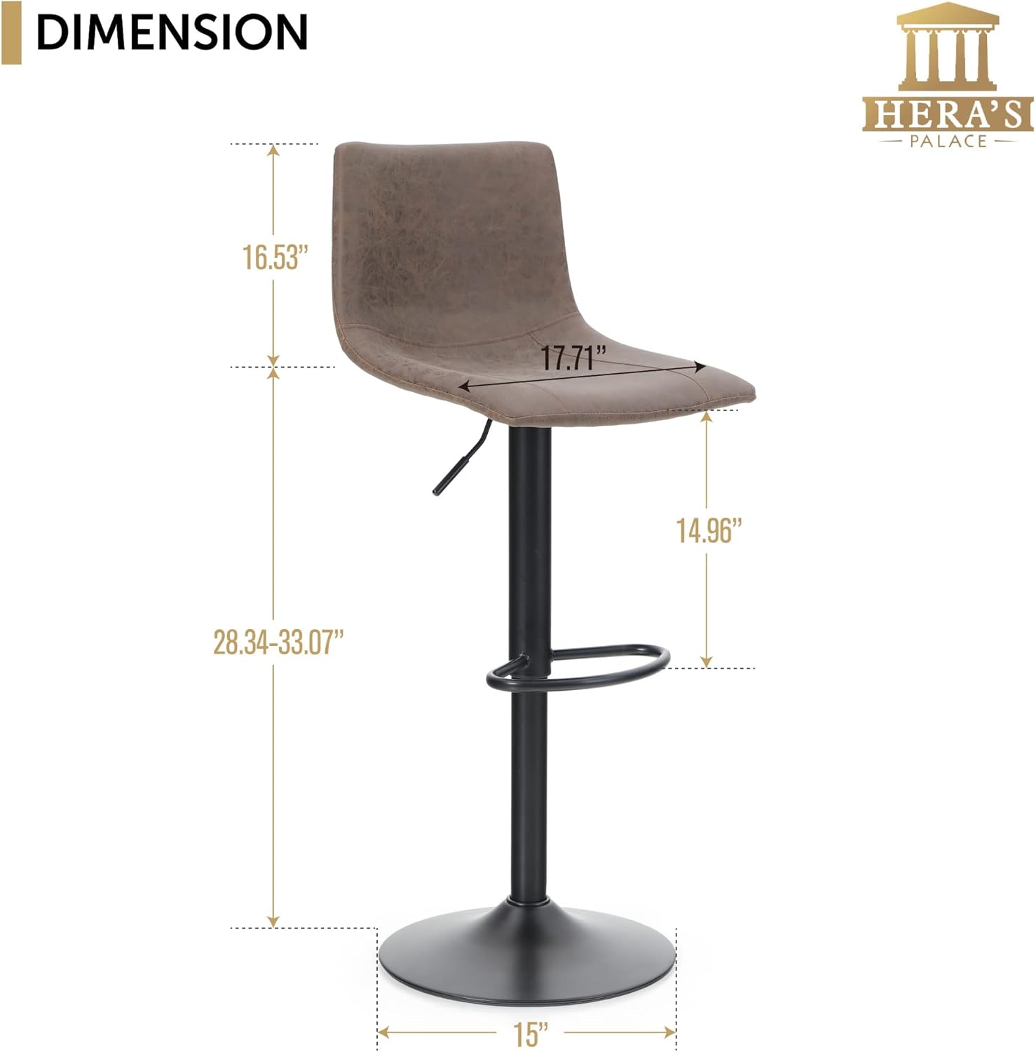 HERA'S PALACE Adjustable Bar Stools Set of 2, Bar Height Swivel Stools, Modern Barstools Counter Height for Kitchen, Cafe, Brown
