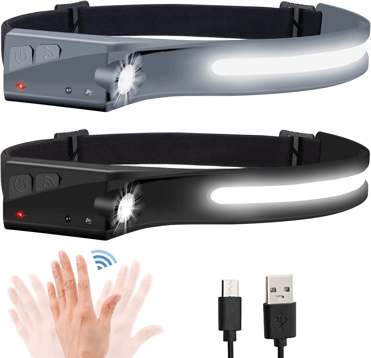 EGUKU Headlamp Flashlight 2 Pack Black and Grey