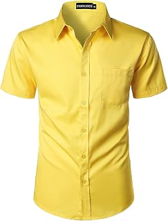 PARKLEES Men's Casual Urban Stylish Slim Fit Short Sleeve Button Down Pocket Shirt…