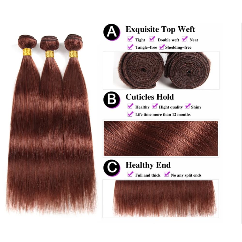 Reddish Brown Human Hair Bundles Color 33 Straight Human Hair Bundles 24 26 28 inch Double Weft Brazilian Virgin Remy Hair Extensions