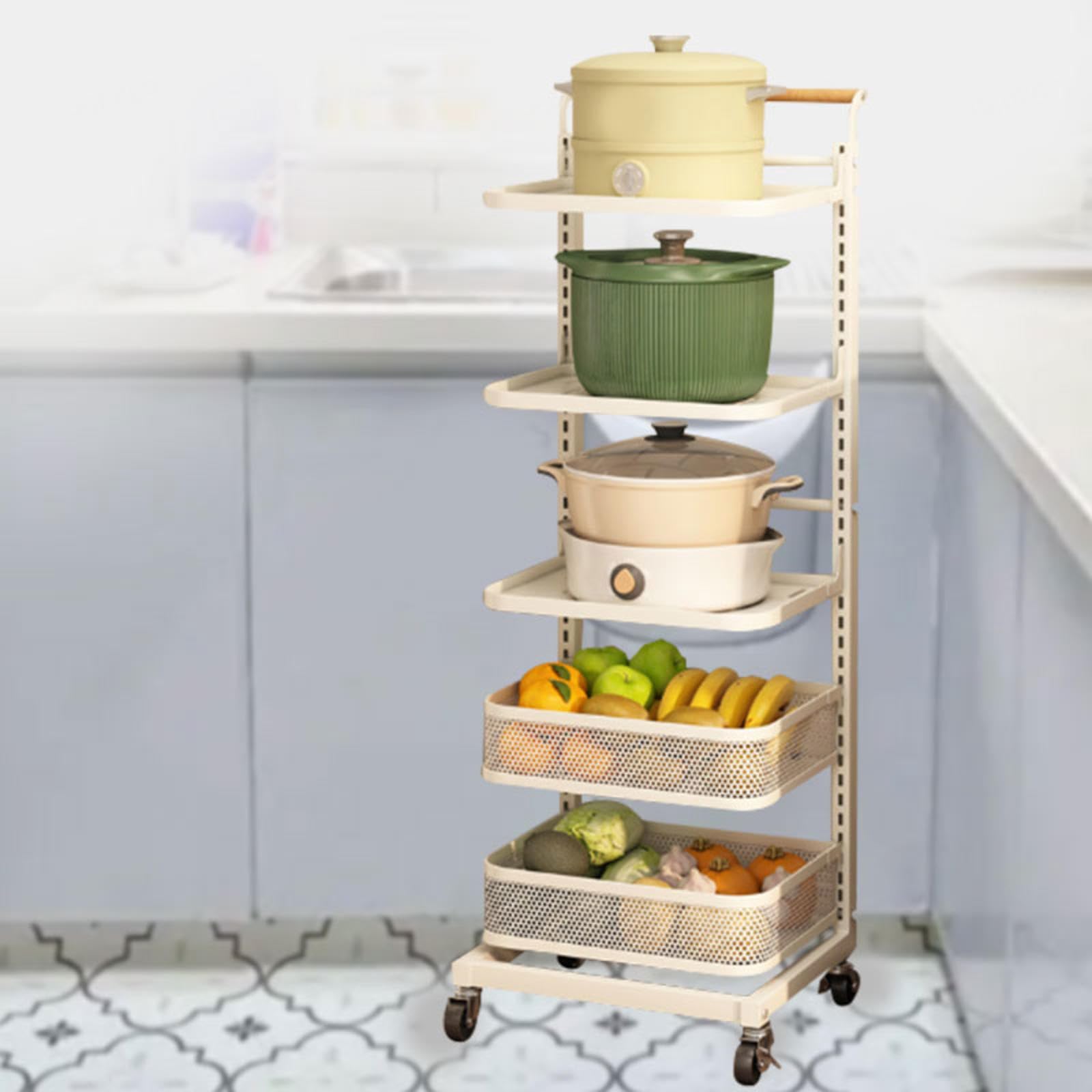 Porta pentole salvaspazio da cassetto Porta padelle salvaspazio da cassettone Organizer Cucina dispensa Ripiani Mobile Cucina salvaspazio Stretto,White-5 * 3boards*2baskets