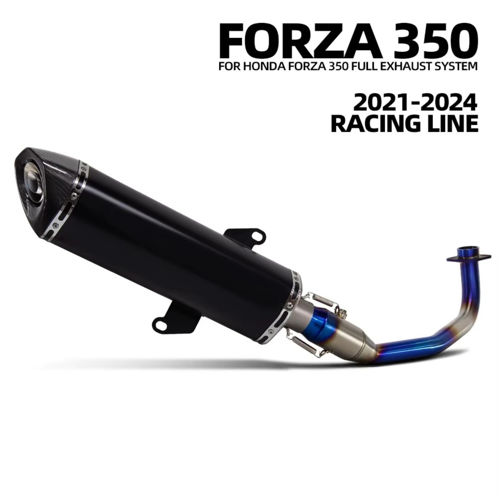 Sistema de Escape Completo para Motocicleta, silenciador Largo con conexión DB Killer, Tubo Frontal Azul para Honda Forza 350 NSS350 2021-2024