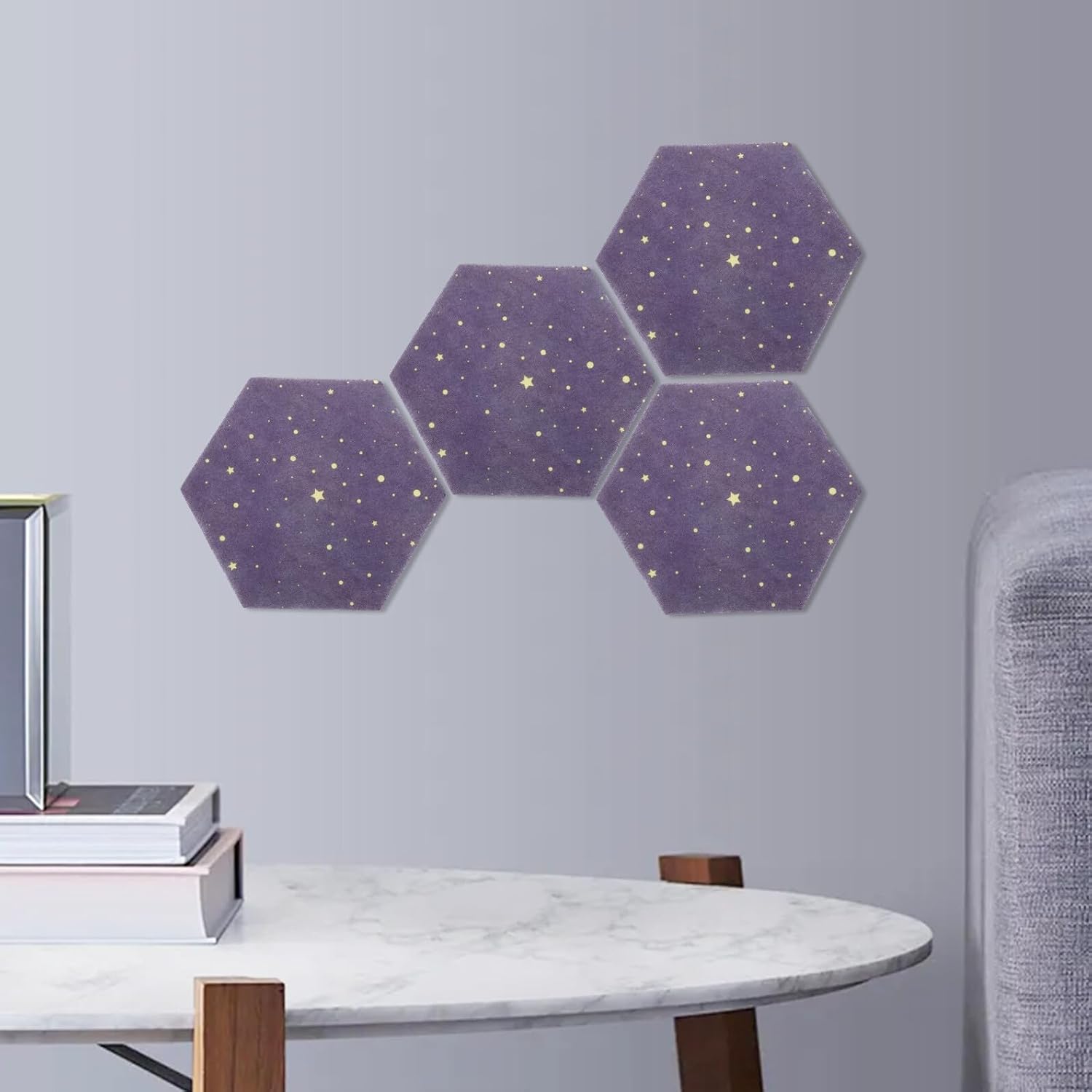 Homoyoyo 6pcs Hexagon Felt Boards Tiles Self-Adhesive Wall Memo Pin Boards for Home Office Classroom Decorative Bulletin Cork Organizer for Photos Notes