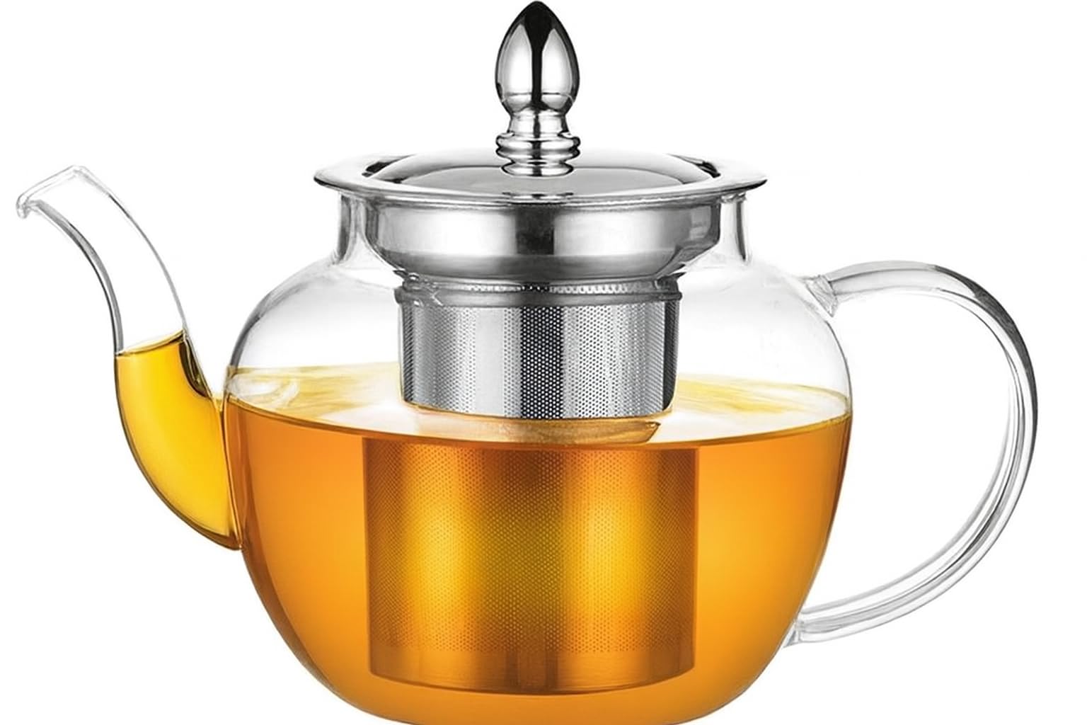 PluieSoleil Round Glass Tea Pot 400ML,Borosilicate Glass Teapot with Tea Filter,Small Teapots for 2,Glass Teapot for Gas Stove for Lose Tea/Coffee with Infuser Saucers Brushes