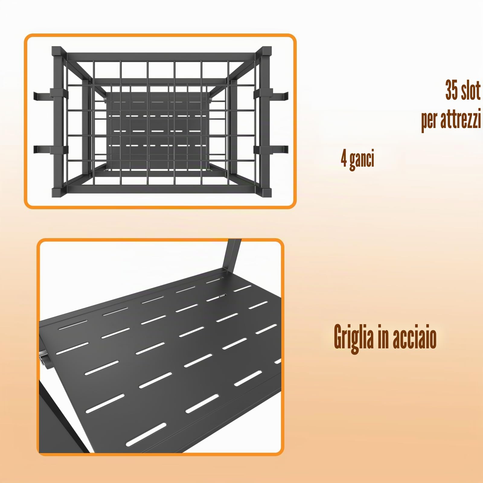 Organizer per attrezzi da giardino con 4 ganci, in metallo, per scope, rastrello, pala, attrezzi da giardino, per garage e garage, organizer da giardino (nero, 42 x 30 x 80 cm)