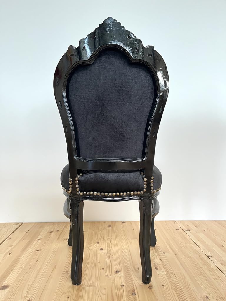 CasAmin Home & Living Chaise Accent Black Velvet French Louis XV Style Baroque Rococo Dining Antique Style Reproduction en Noir