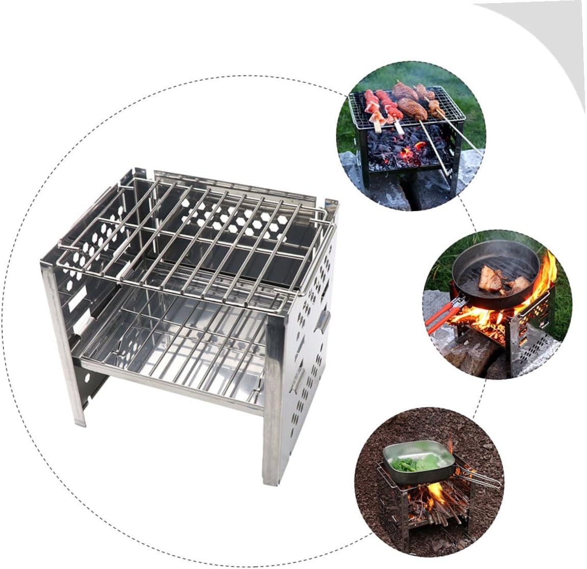 Portable Stainless Steel Bbq Grill Outdoor Charcoal Grill Rack Adjustable Height Foldable Camping Barbecue Stove for Picnic and Hiking