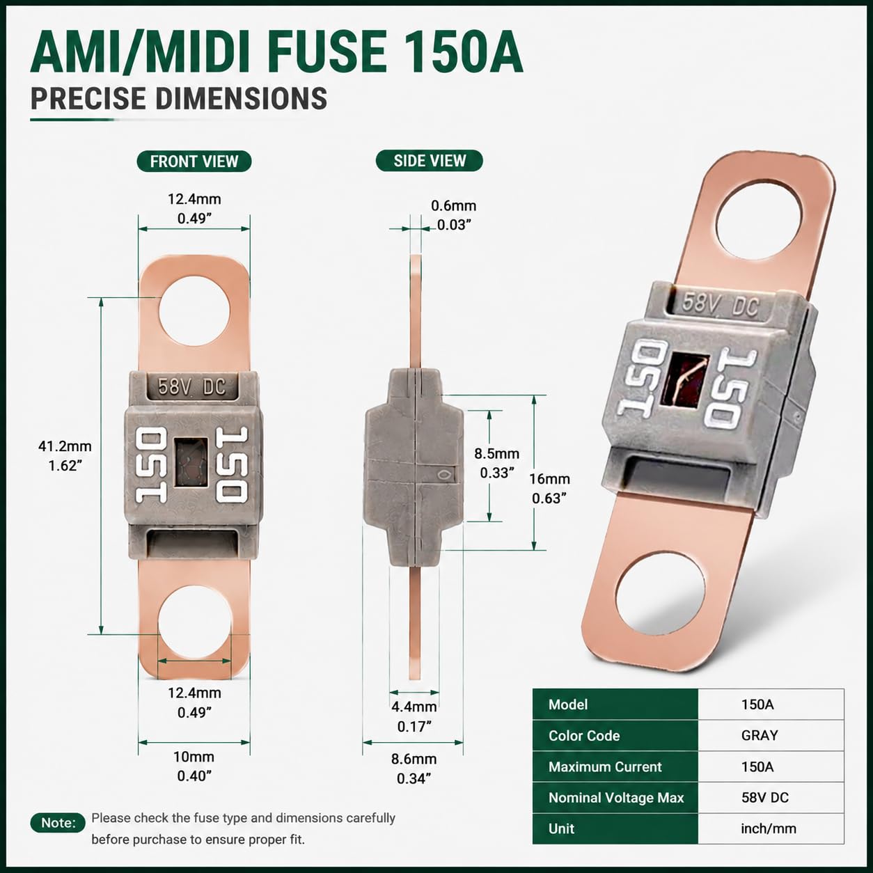 AMI/Midi - Fusibles de coche de 150 amperios de alta corriente fusible atornillado 150 A para coches, autobuses, camiones, vehículos de construcción, caravanas, coches de pasajeros, carrito de golf (3