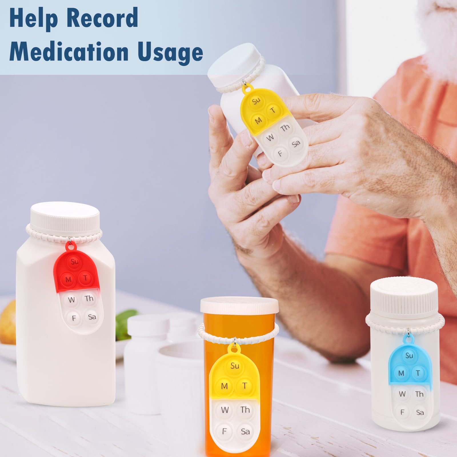 3 Pack Pill Reminder Medication Pill Tracker Bottle with Ties Reusable Daily Medication Tracker Portable with Button 7 Day Memory Aid Medication Dose Silicon for The Elderly Red Yellow Blue(3) — Amazon image 6