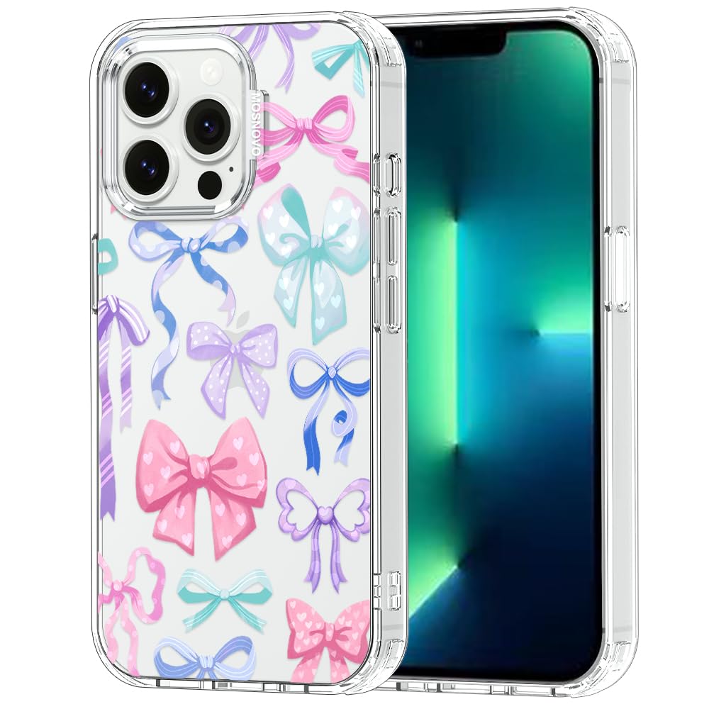 MOSNOVO Case for iPhone 13 Pro, [Buffertech 6.6ft Military-Grade Drop Protection] [Anti Peel Off Tech] Clear TPU Bumper Phone Case Cover Design - Bows