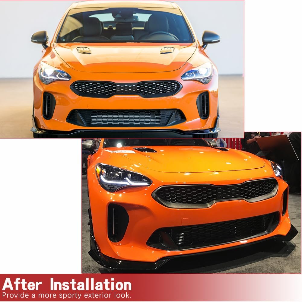 2PCS Stinger Carbon Fiber Front Lower Grille Cover Trim + Front Hood Kidney Grill Cover Set for Kia Stinger 2018-2023 Front Bumper Upper Grill Fog Air Vent Cover Trim