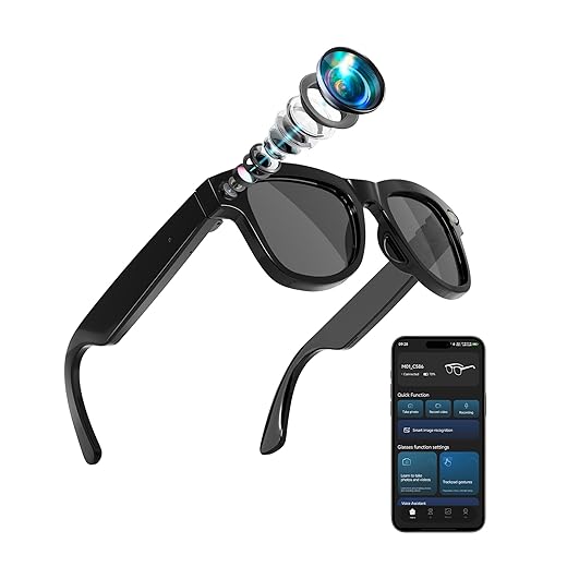 4-in-1 AI Smart Glasses, 800W HD Camera Glasses, 1080P Video Recording Glasses, Built-in ChatGPT AI Voice Assistant, Real-time Translation, Open-Ear Audio for Travel & Meetings