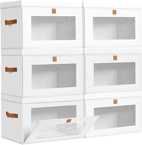 Miniatura 15 de DIMJ Contenedores de almacenamiento con tapas, paquete de 4 organizadores grandes de tela con ventana y asas, cajas de almacenamiento decorativas