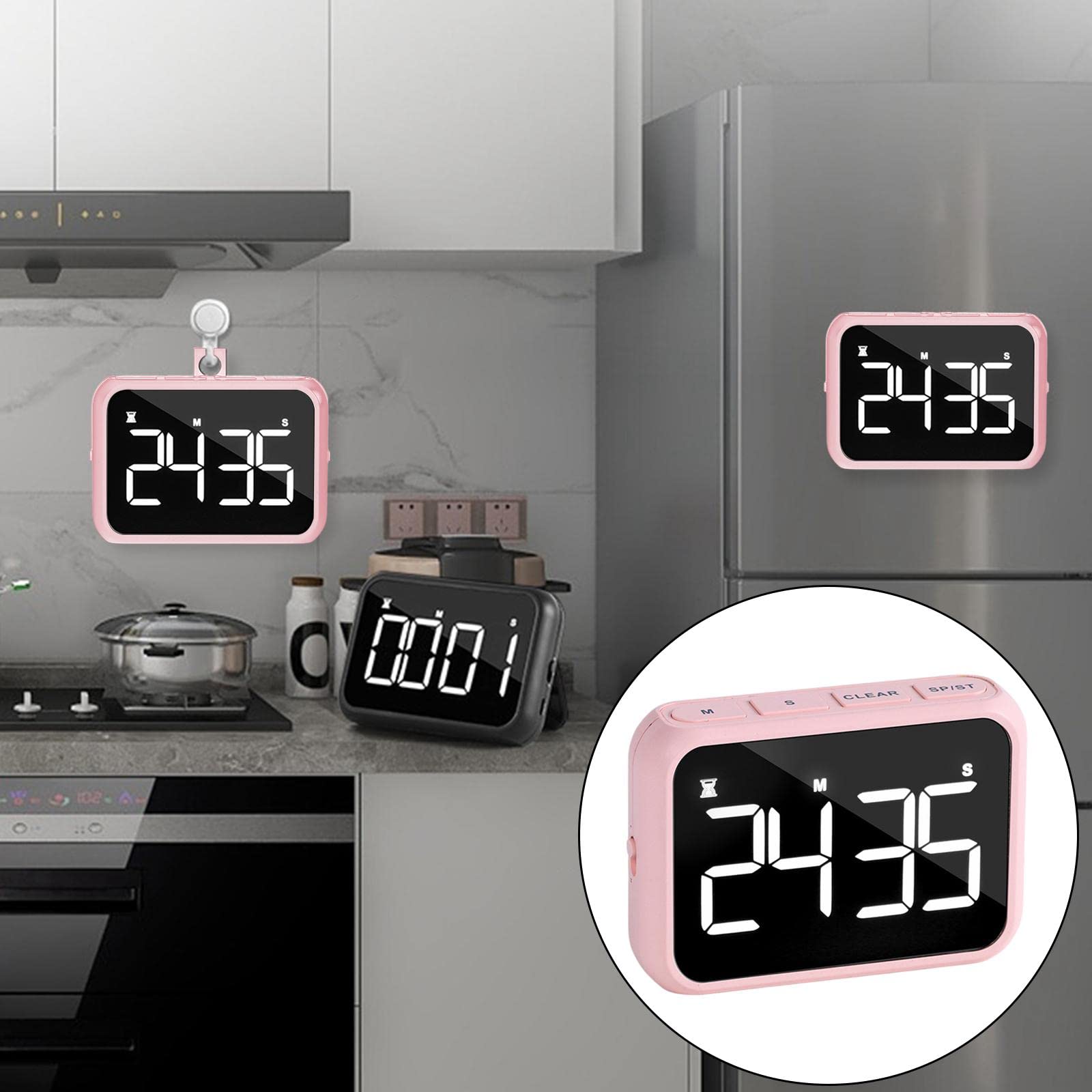 Temporizador Digital con Pantalla LED, Temporizador de Cocina, Cronómetro, Temporizador Magnético con Función de, Adecuado para, Rosado, Individual
