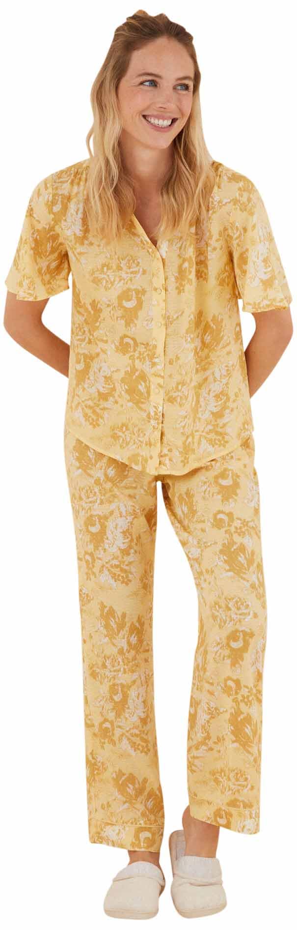 Women'secret Pijama Camisero Largo Flores Amarillo Juego Mujer