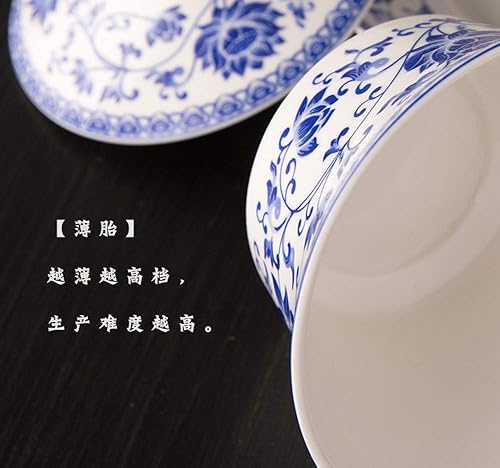 Miniatura 7 de Tazas de té de porcelana chinas de 10 onzas Gaiwan Peony Lotus Flower Tureen Tradition Sancai Cover Bowl Lip Cup Saucer Tea Set (loto azul)