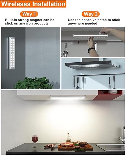 Miniatura 5 de Luces inalámbricas para debajo del gabinete, 58 LED recargables RGB con sensor de movimiento, luces nocturnas para interiores con control remoto,