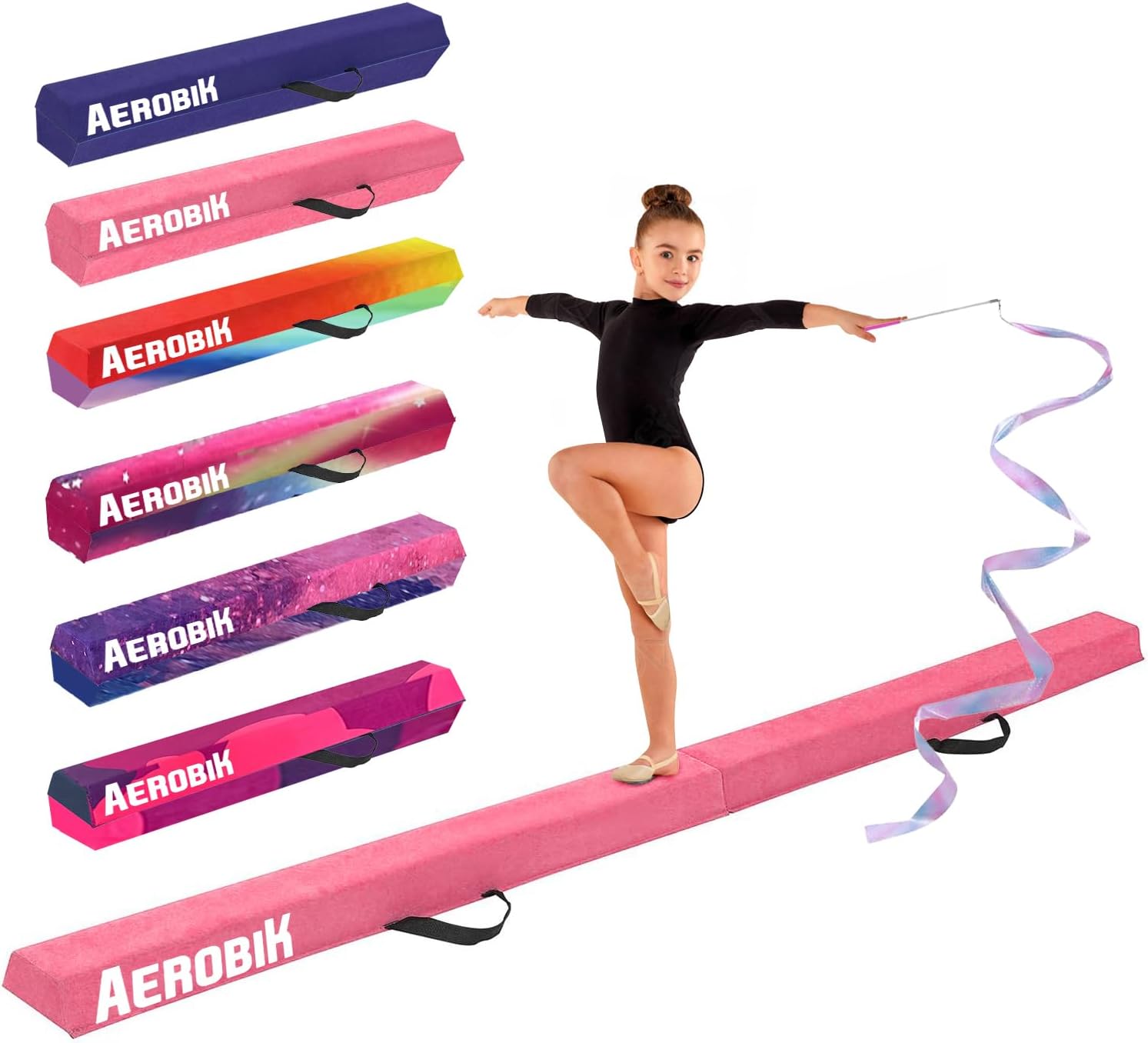 Original Cup Aerobik® Foldable Gymnastic Beam Pink for Children and Adults | Easily Transportable with Carry Bag | Rigid, Lightweight, Non-Slip | 3 Layer Soft Touch Coating