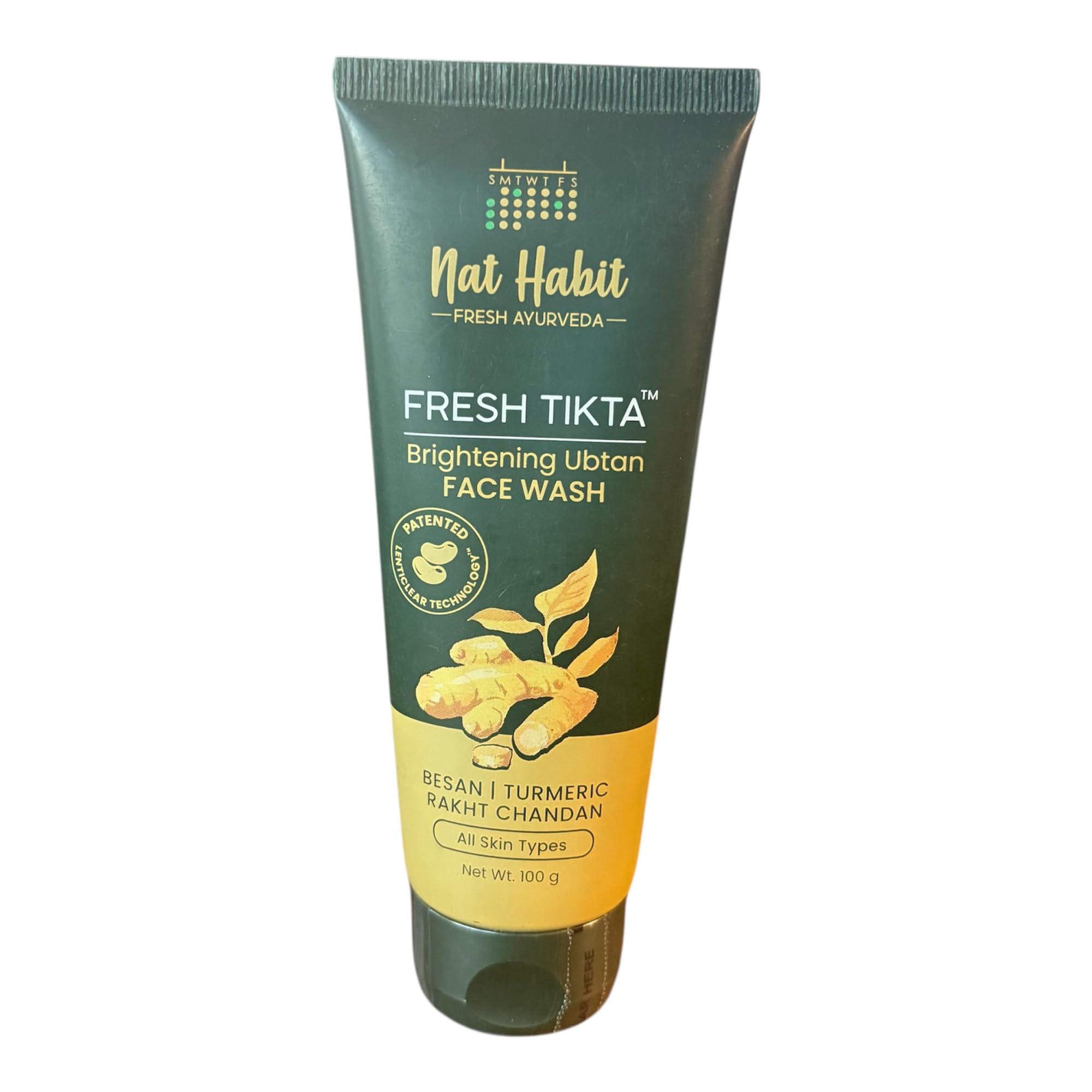 Nat Habit Ubtan Face Wash, Fresh Daily Tikta For Men & Women, Skin Brightening With Activated Wild Turmeric, Suitable For All Skin Types, Chemical & Sulphate Free, 100g
