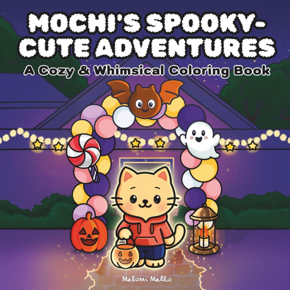 Mochi's Spooky-Cute Adventures: A Cozy & Whimsical Coloring Book for Adults and Kids: Adorable Cats, Spooky Friends, and Hygge Vibes for Relaxation