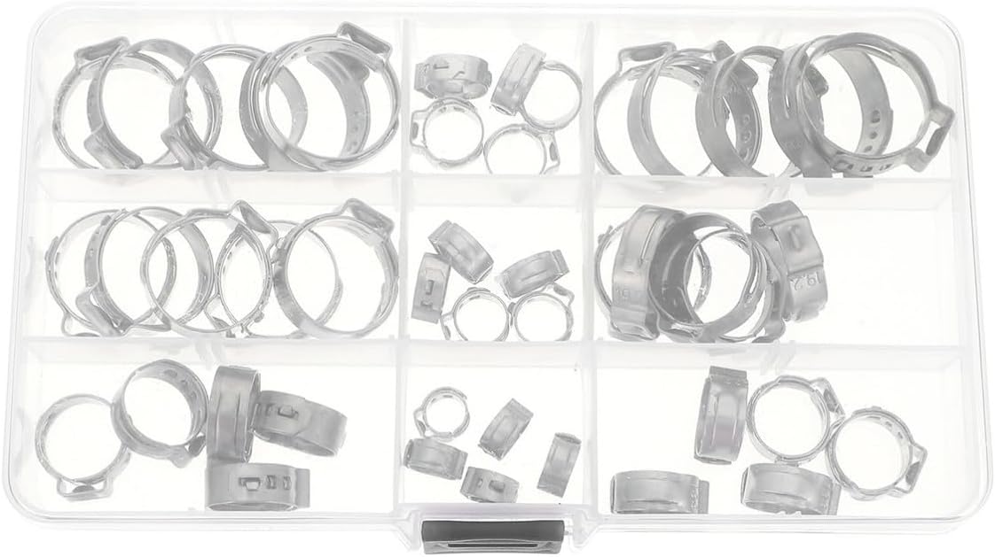 80pcs Stainless Steel Single Ear Hose Clamps Strong Structure Adjustable Hose Fasteners for Secure Water Pipes and Automotive Use