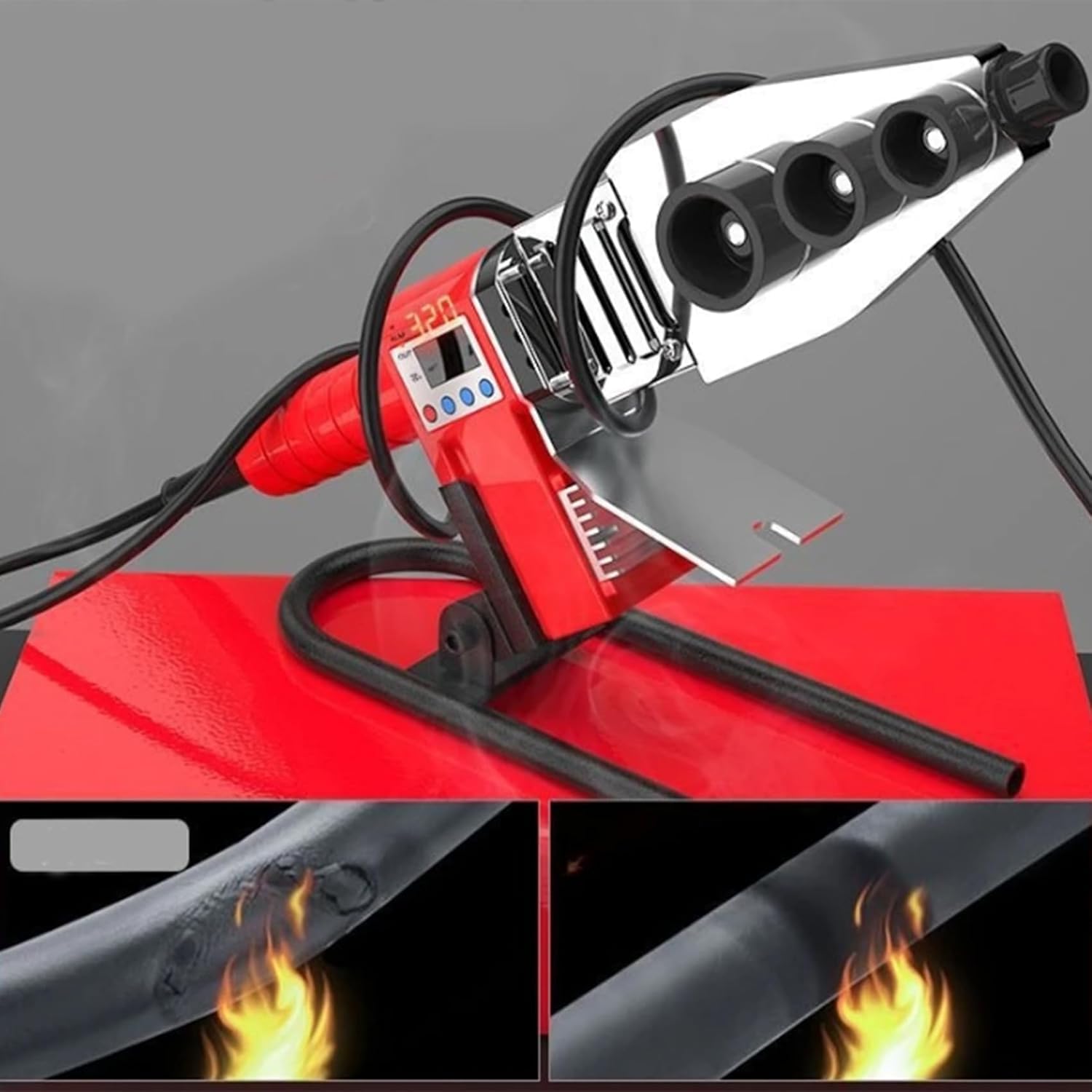 Máquina de soldadura de tubos de plástico, kit de herramientas de soldadura de fusión en caliente con línea antiquemaduras, ajustable de 0 a 320 °C, doble disipación de calor
