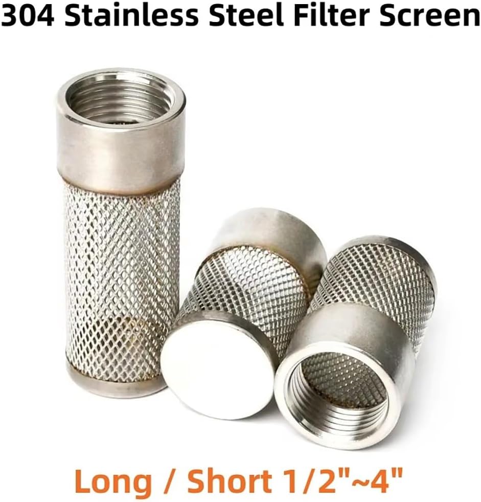 1pc Stainless Steel Water Filter - SS304 Mesh Screen for Irrigation, Aquarium, and Pump Hose - 1/2" to 4"(2inch Short)