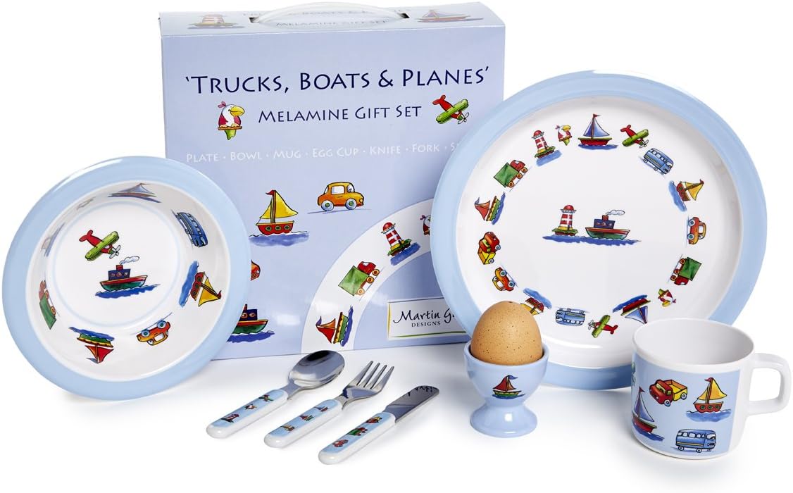 Martin Gulliver Designs Trucks Boats and Planes Melamine Gift Set, Multi-Colour, 23 x 23 x 7 cm