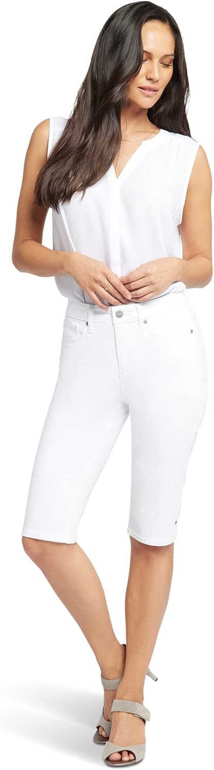NYDJ Women's Petite Bike Capris Riveted Sideseam Slits in Optic White