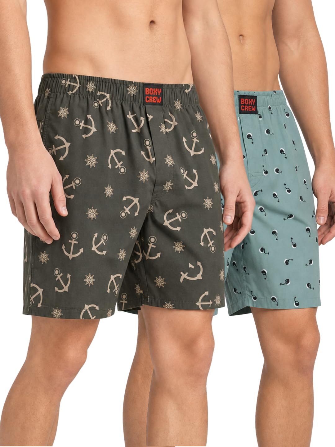 Men's 100% Cotton Printed Boxer Shorts Pack of 2 with Dual Side Pockets and Fabric-Covered Waistband - Olive/Green, Styles MBX020, MBX023-picture-33