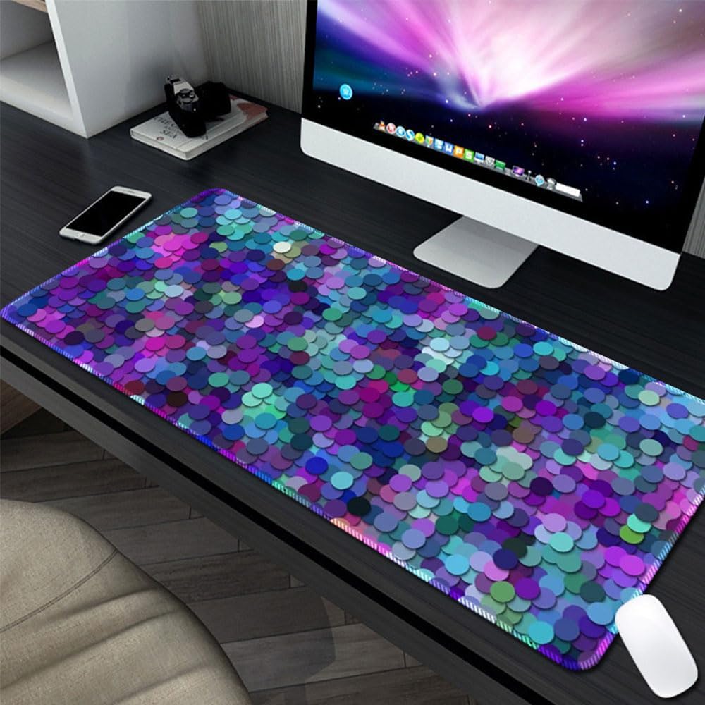 Large Gaming Mouse Pad Anti Slip Base Washable Desk Mat for Keyboard Computer Laptop 3D Geometric (Purple, 700x300x3mm)
