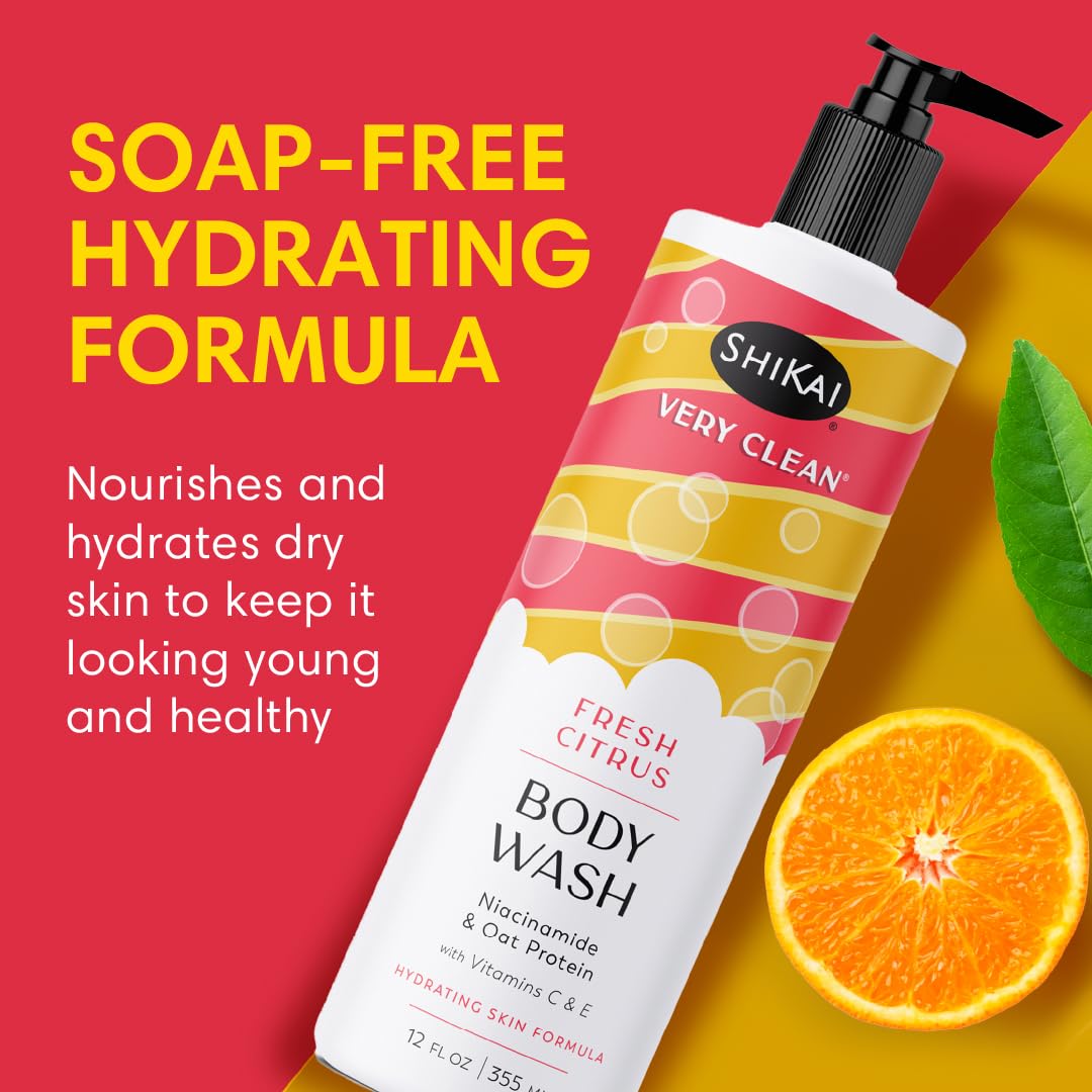 ShiKai Very Clean Body Wash (Fresh Citrus, 12 oz) | Hydrating Gel Cleanser for Dry Skin | With Niacinamide, Oat Protein, Vitamins C & E image 2
