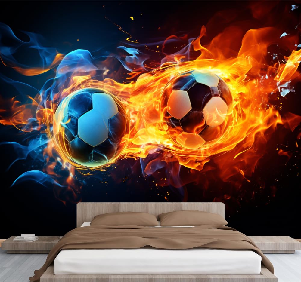 Calcio Poster Fotografico 3D Carta Da Parati Fiamma Rossa Murale Decorazione Adesivi Per Cameretta Adolescenti Camera Da Letto Soggiorno Adesivi Murali