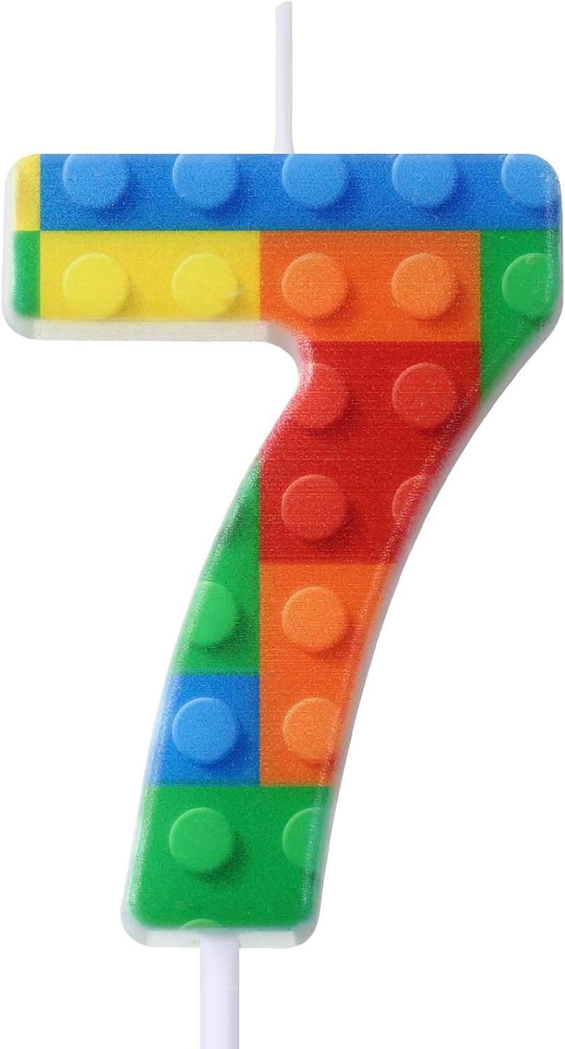 Rossesay Building Block Birthday Number Candle Cake Topper, Number 7