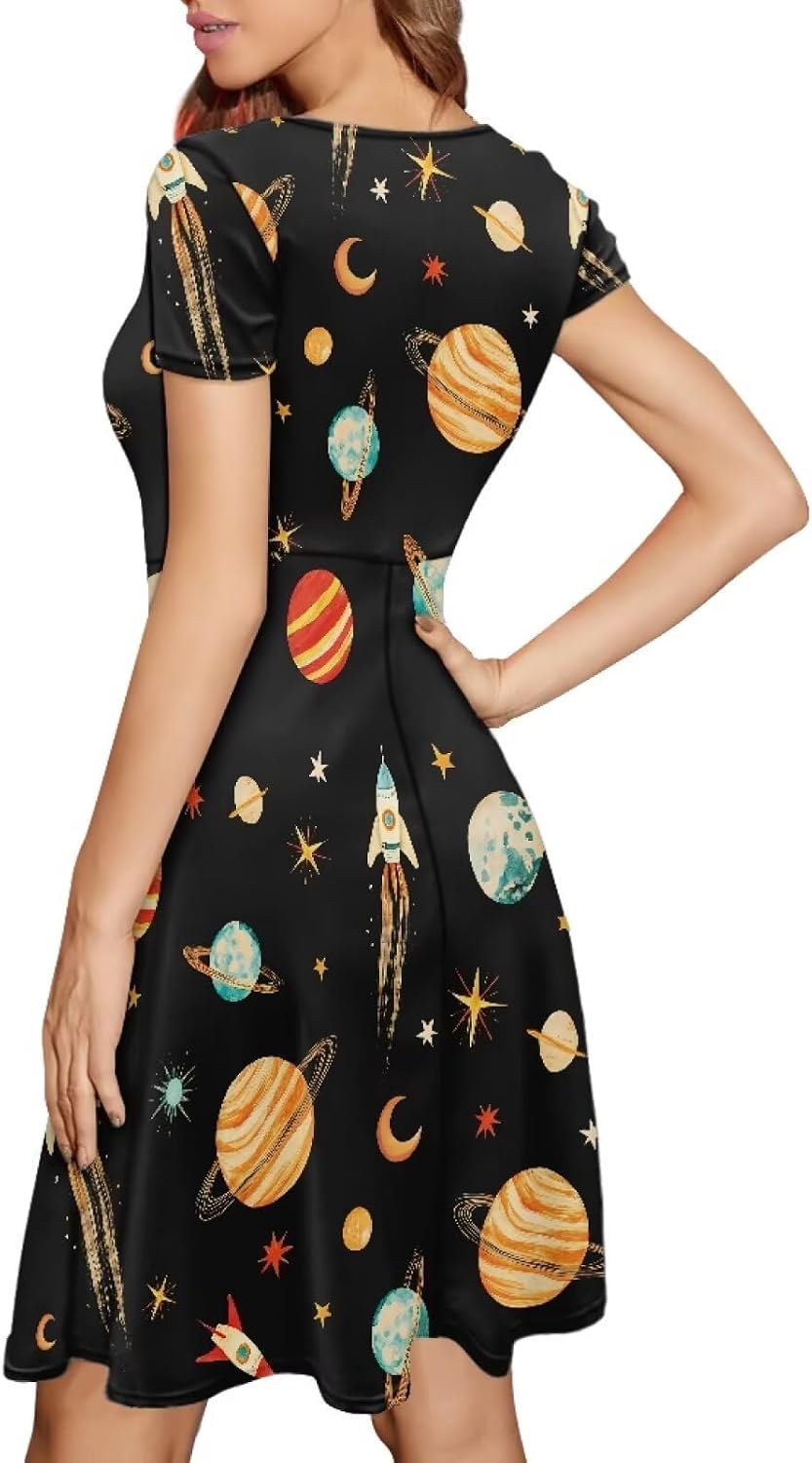 Beauty Collector Dress for Women Crewneck Short Sleeve Summer Floral Flared Maxi Dress