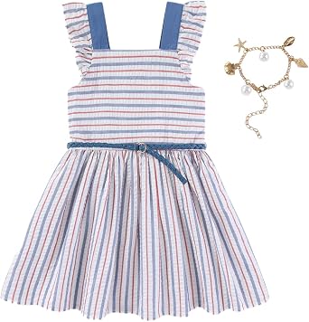 Sperry Girls Striped Faux Linen Dress with Bag Charm for Big Kids