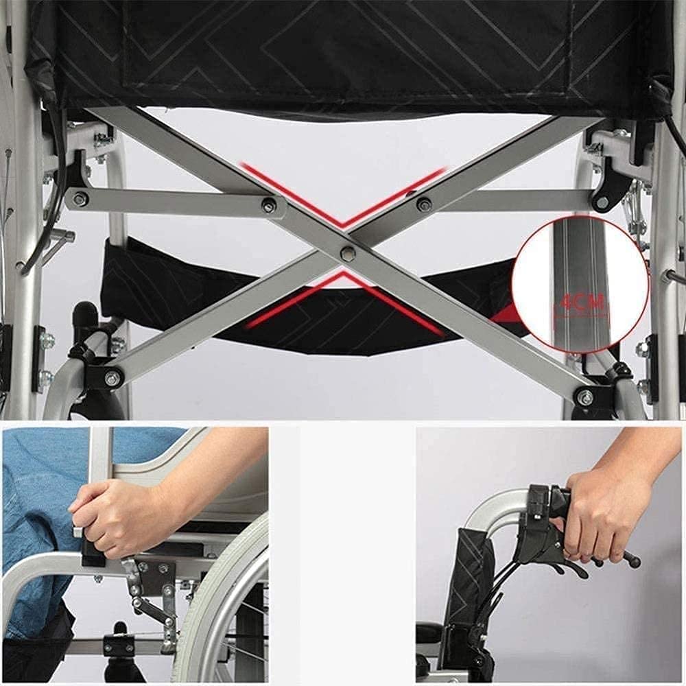 Silla de Ruedas Autopropulsada de Aluminio Plegable, Silla de Ruedas Manual Ligera para Personas Mayores con Discapacidad, Ruedas Traseras de 22 Pulgadas, Ancho del Asiento 45 cm