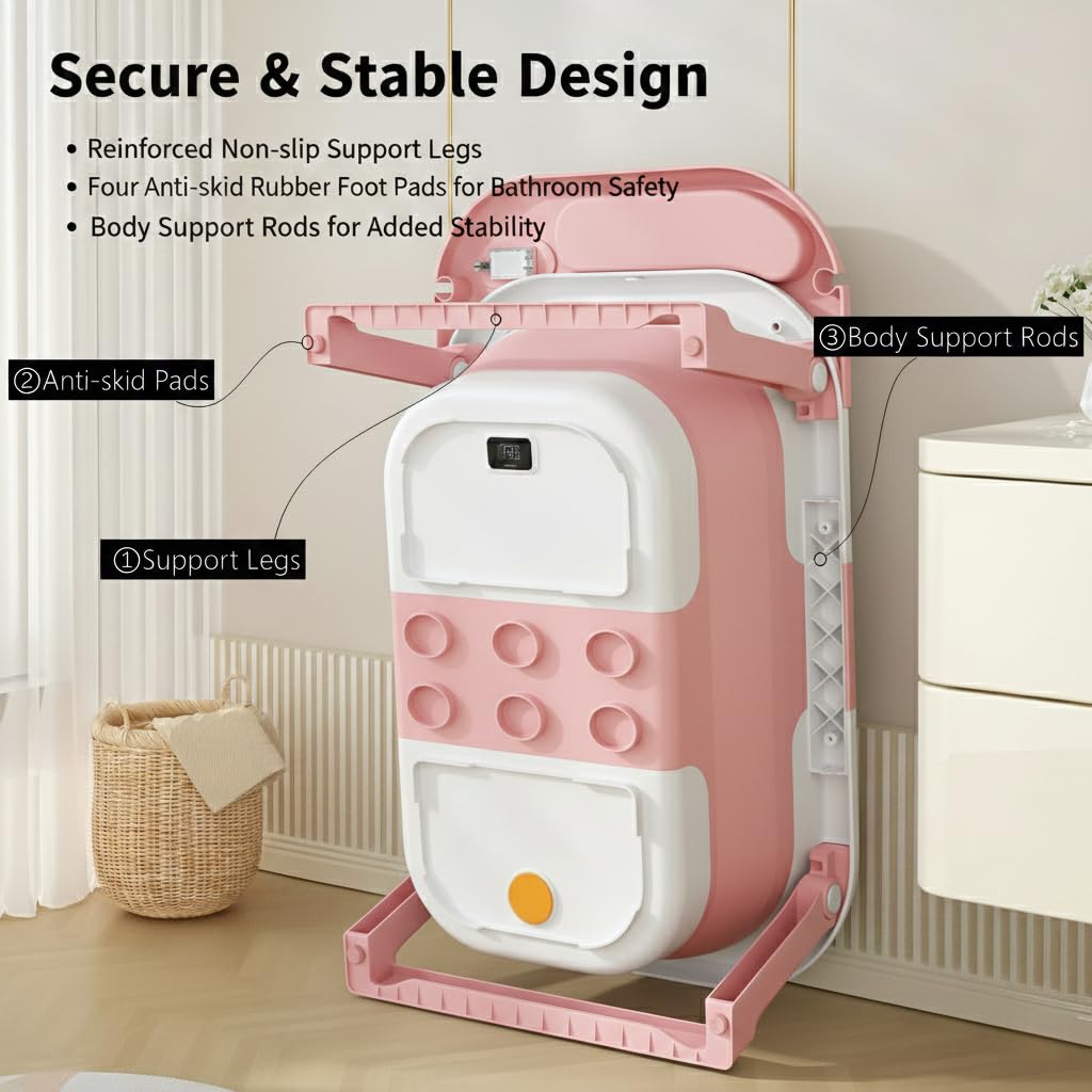 Dog Bath Tub with Water Drain Plug Portable Collapsible Bathtub for Dog Bathing and Washing Foldable Dog Bath Space Saving Design for Small Medium Pets and Cats Pink