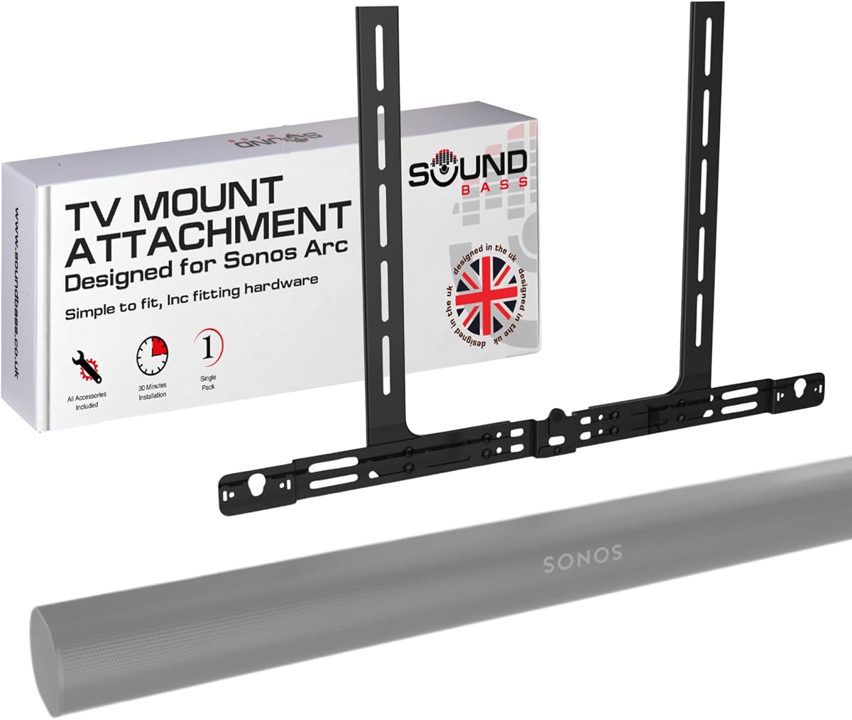 Arc Soundbar TV Mount Attachment, Under TV, Black | Compatible with Sonos Arc Soundbar and Ultra Version, Mounting Bracket for TV Hanging, Hardware Kit Included, UK Design