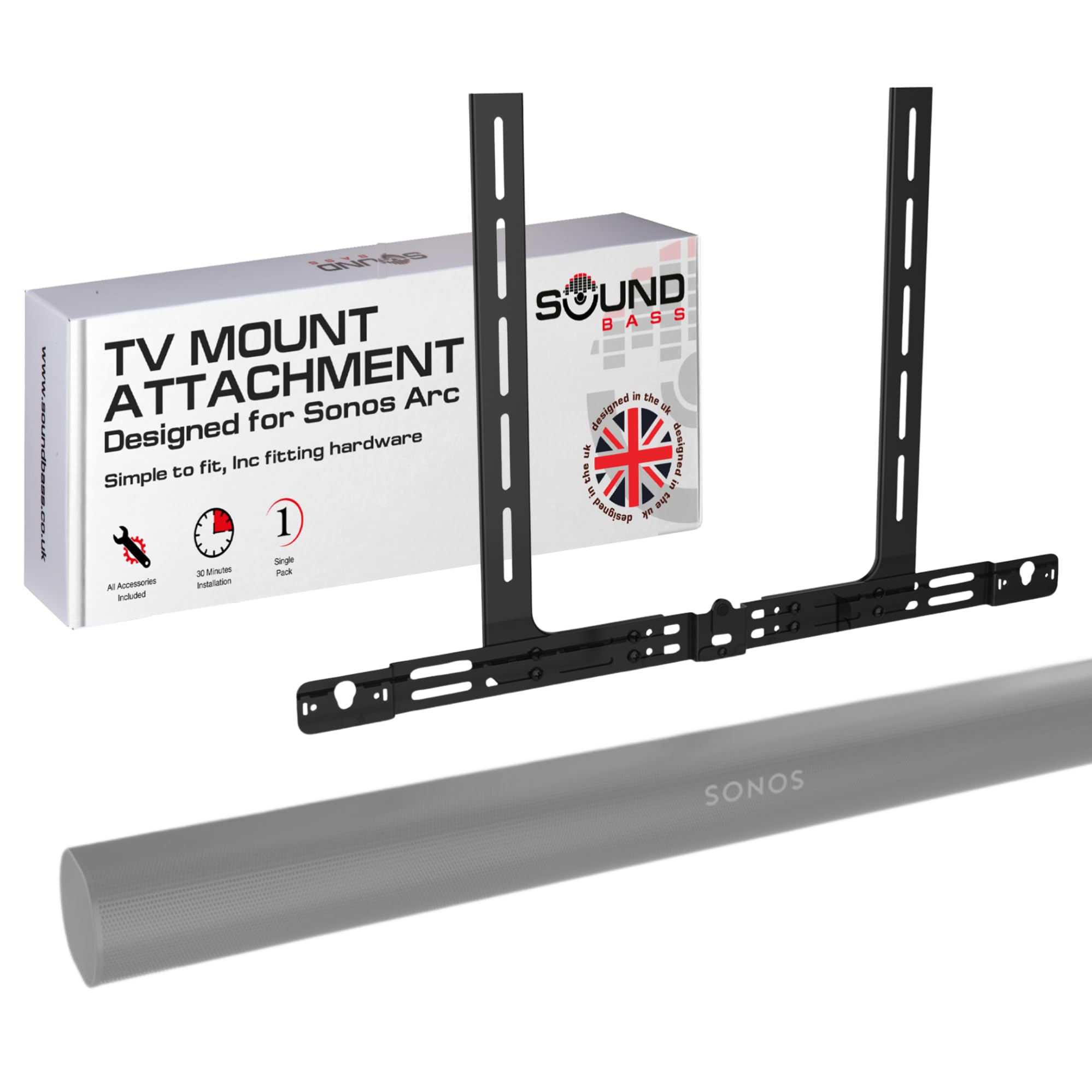 Sound bass Arc TV Mount, Black, Compatible with Sonos Arc Soundbar and Ultra Version, Mounting Bracket for TV, Hardware Kit Included, Designed in the