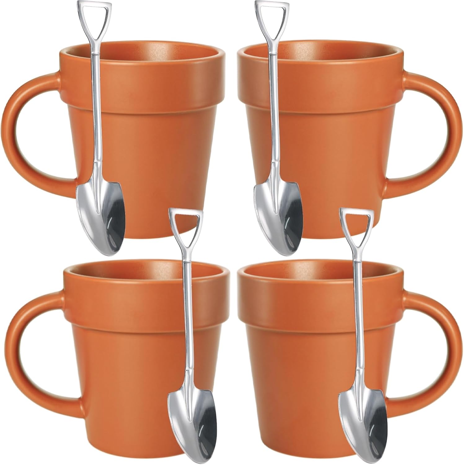 Covzoe 4 Pack Gardening Coffee Mugs with 4 Shovel Spoons, 12 Oz