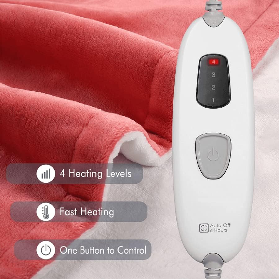 review BAZORO Electric Blanket Flannel Heated Throw Blanket with 4 Heat Settings & 6H Auto-Off, 50'' x 60'' Machine Washable, Pink