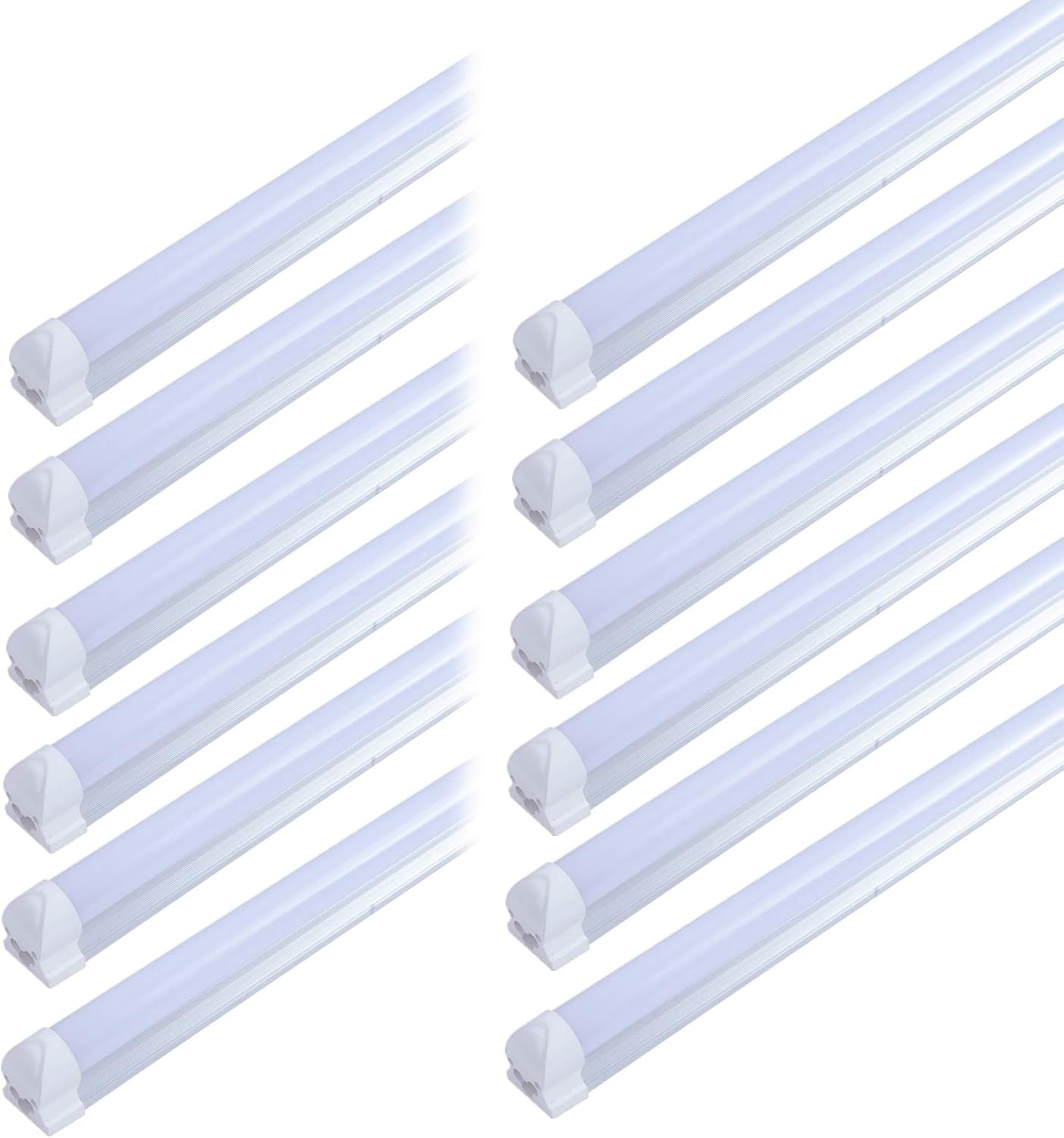 12 PACK T8 LED Integrated Single Fixture,4FT 24W,6500K Super Bright White,Linkable LED Utility Shop Light,4 Foot Ceiling and Under Cabinet Light,Corded electric with built-in ON/OFF switch,Milky Cover