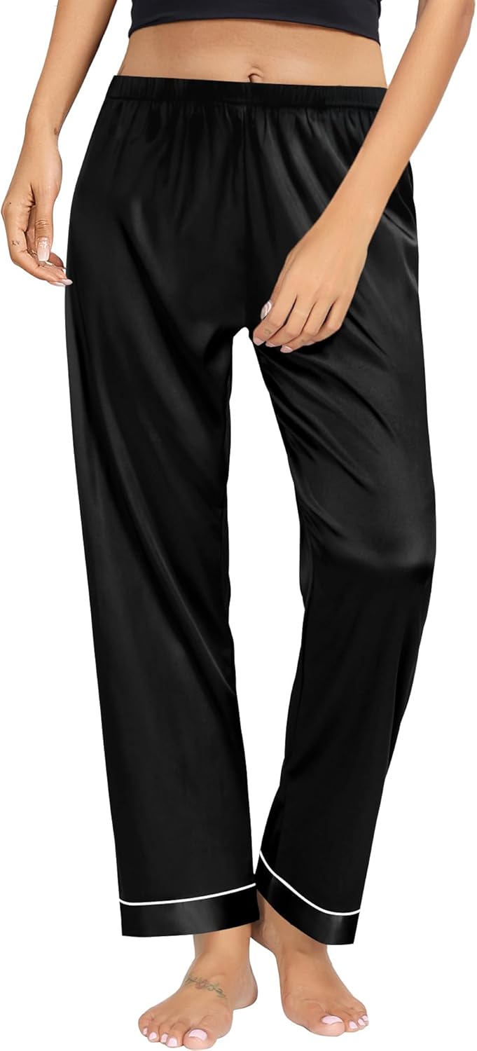 SWOMOG Women's Silk Satin Pants Wide Leg Pajama Bottoms Palazzo Lounge Pants Casual Loose Trousers Pj with Pockets - Image 4
