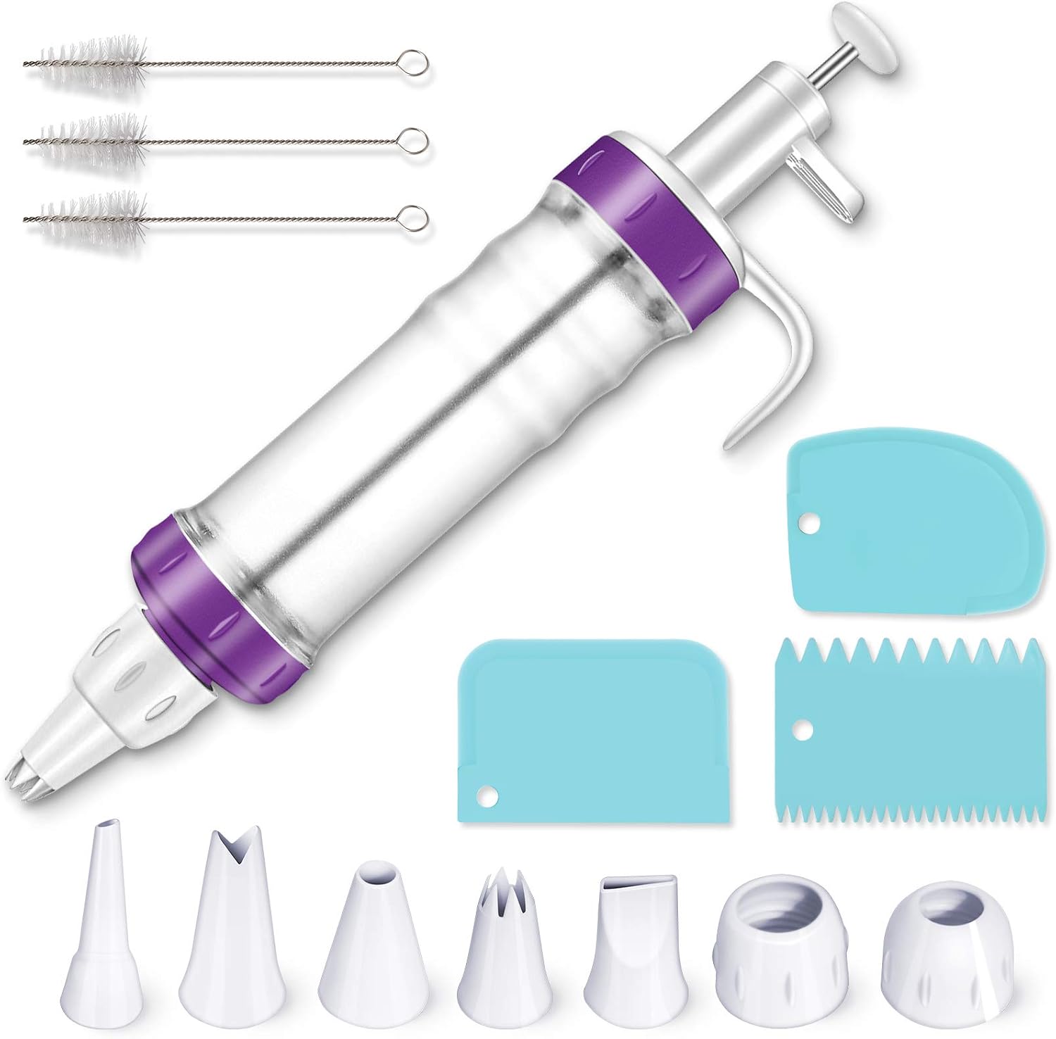 Dessert Decorating Syringe Set, Cupcake Filling Injector with 7 Icing Nozzles, 3 Cream Scrapers and 3 Nozzle Brush Dessert Cream Piping Syringe Nozzles Kits for Cookies Cake Decoration