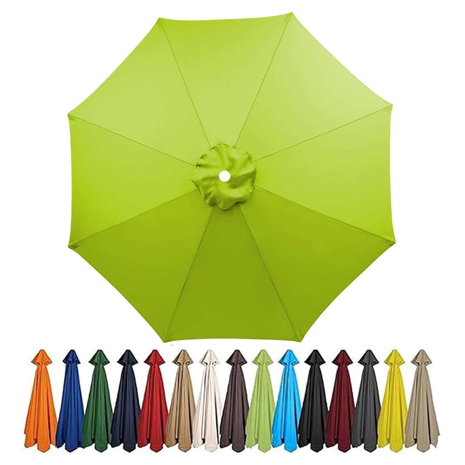 Garden Parasol Umbrella 4m/3.5m/3m/2.7m/2.5m/2.3m/2m Patio Outdoor Sun Shade Replacement Canopy 6 Arms/8Arms for Beach Pool Lawn Backyard Deck Waterproof UV 50+ (Grass green,8ribs:4M/13ft)