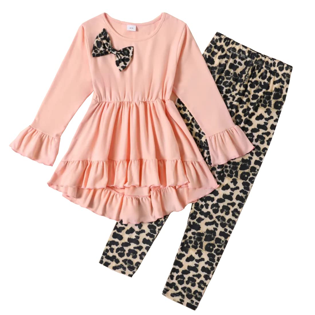 Axumity Ruffle Sleeve Top & Floral Pants Fall Outfit Set (3-9 Years)
