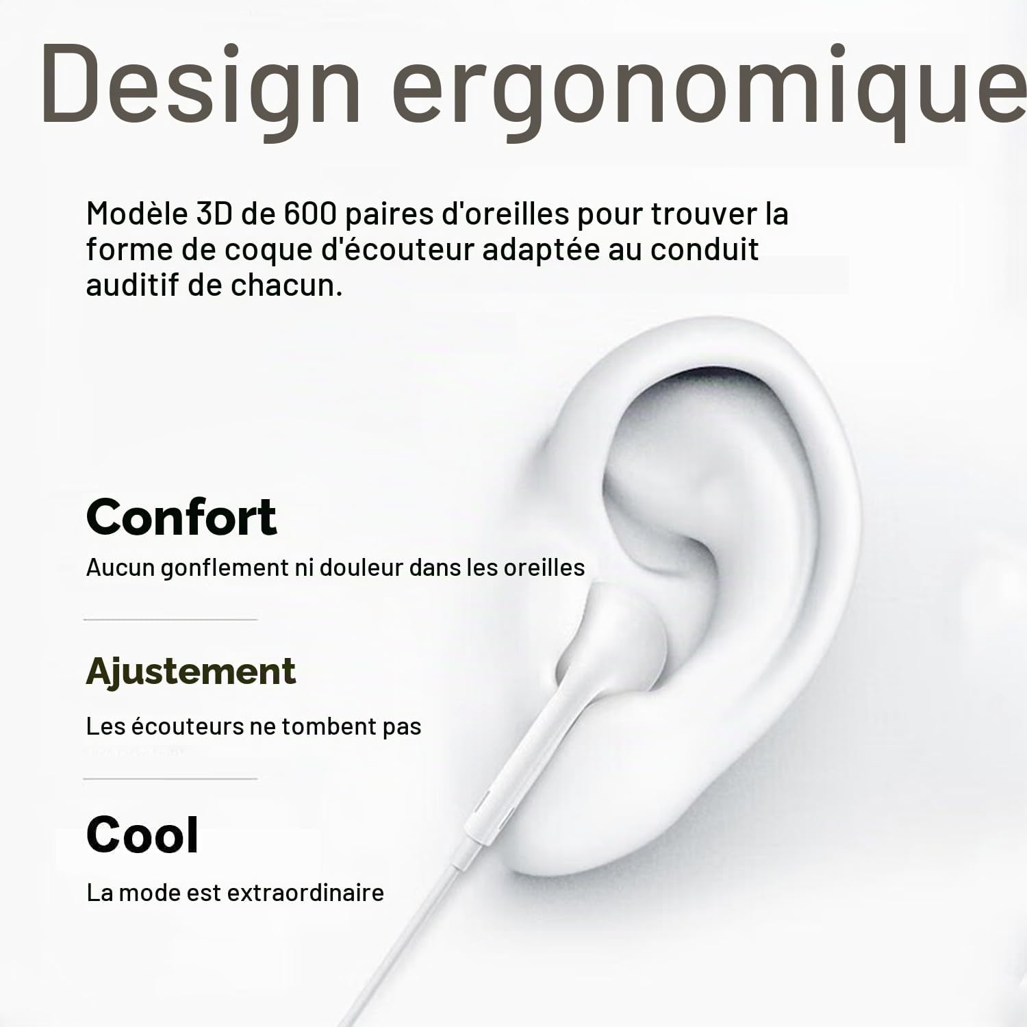 Écouteurs Filaires USB-C pour iPhone 17/16/15, Écouteurs Hi-FI Stéréo Typ-C avec Microphon - Analyse des détails et conception
