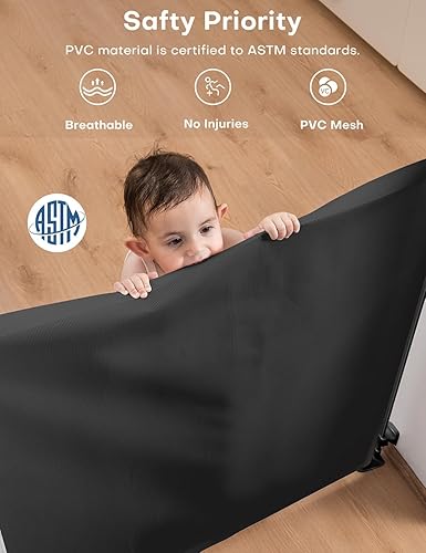 Miniatura 8 de MOMSSY Puerta de malla para perro, puerta portátil de malla para mascotas de 43 x 28 pulgadas, puerta mágica de malla para bebés para escaleras,